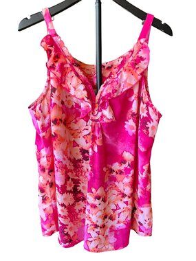 Avenue 18/20 Pink Floral Ruffle Front Sleeveless Top